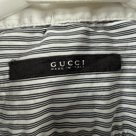 Gucci Striped Black White Contrast Collar Italy Made Button Up Shirt Size Woven - Picture 13 of 16